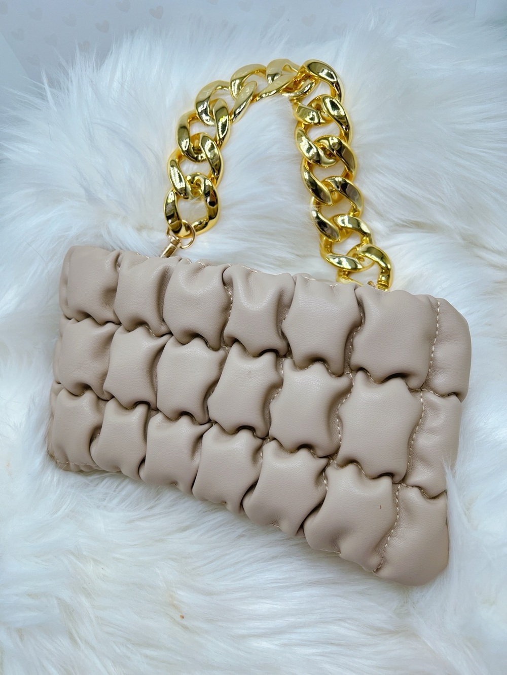 Quilted small bag beige gold chunky chain clutch purse puffy 3am forever
